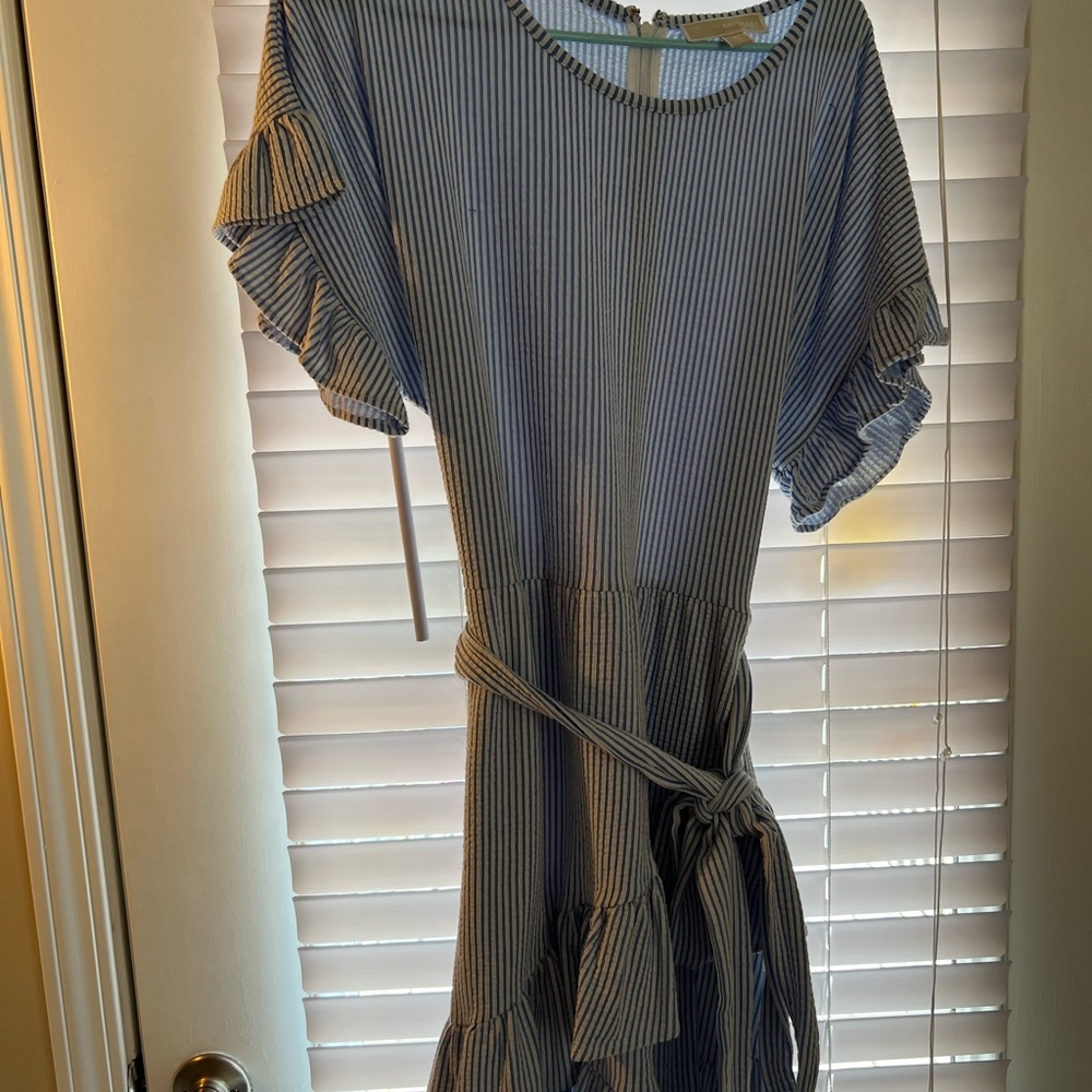 Seersucker Blue Ruffle Dress - Picture 2 of 5